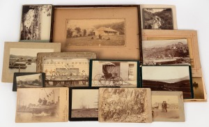 [TASMANIAN INTEREST] Selection of antique photographs including cartes-de-visite, cabinet portraits and albumen prints, subjects include architectural views, ships, buggies and jinkers, landscapes, woodcutters etc. Inspection will reward. (32 items).