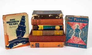 Group of eight 1930s/1940s books, six of which with author's signature or dedication, including 'Gripped By Drought' by Arthur W. Upfield, 'Watch The Wall' by Laurence W. Meynell, and 'One Hundred Years' by Roy Bridges.