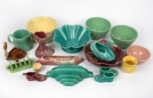 Australian pottery bowls, vases, wall pockets, boot ornaments etc, makers include M.C.P., DIANA, PATES, etc, (18 items), the swan 14cm high