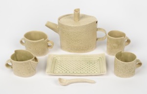 PETRA SVOBODA, Australian art porcelain bachelor tea set, (7 items), the teapot 17cm high.