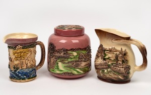 R. MAGSON OF RYDE, SYDNEY pink glazed pottery ginger jar and two pottery jugs, (3 items), all incised "R. Magson, Ryde", ​​​​​​​the largest 16cm high.