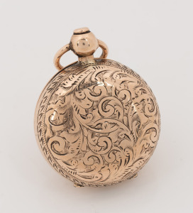 ROBERT ROLLASON of Sydney, antique 9ct gold sovereign case with engraved decoration, early 20th century, 4.5cm high including bow, 15.7 grams total.