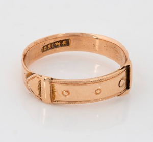 HENRY STEINER (attributed) of Adelaide, antique 15ct gold buckle ring, 19th century, stamped with lion and crown marks, ​​​​​​​3.9 grams.