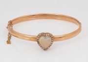 DUGGIN, SHAPPERE & Co. of Melbourne antique Australian 15ct gold bracelet with solid heart shaped white opal surrounded by diamonds, circa 1900, ​​​​​​​8.4 grams total.