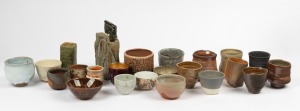 STUDIO POTTERY: Tea bowls and vases including Australian and Japanese examples, (23 items), the largest 23cm high