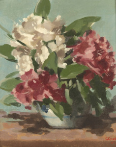 ARTIST UNKNOWN, still life with rhododendrons, oil on board, signed lower right "STONE", 50 x 40cm, 62 x 52cm overall.