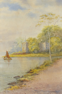 JAMES SWINTON DISTON (1857-1940), (untitled castle scene), watercolour, signed lower right "J. Swinton Diston", 52 x 34cm, 79 x 59cm overall.