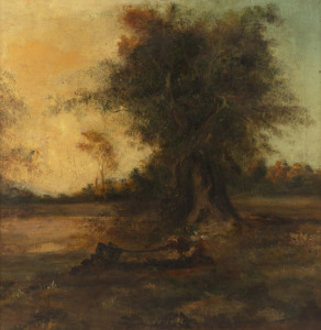 AUSTRALIAN SCHOOL, untitled landscape, oil on canvas laid down on board, 59 x 58cm, 74 x 73cm overall