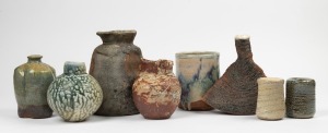 Eight assorted studio pottery vases, including examples by OWEN RYE, MALCOLM GREENWOOD, JOHN DERMER, DON COURT and others, the largest 24cm high