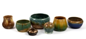 Seven assorted Australian pottery vases, bowls and flower aid, including JOHN CAMPBELL, McHUGH, MASHMAN AND NEWTONE, the largest 11cm high