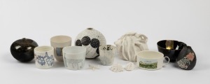 Group of Australian studio pottery and art porcelain objects, including vases, bowls, tea bowls, ornaments and teapot, (13 items), artists include GREG DALY, JOHN TUCKWELL, HILARY JONES, ANNA CHOI, KEIKO MATSUI, MEL ROBSON, TANIA ROLAND and others, the la