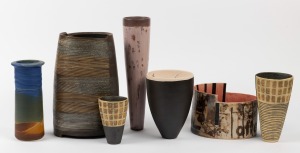 Seven assorted Australian studio pottery and ceramic vases, artists include JANET DeBOOS and JILL CHAPMAN, the largest 34cm high