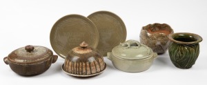 Studio pottery lidded tureens, bowls and plates, various makers, (7 items), the lizard example 26cm wide