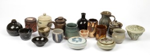 Assorted Australian studio pottery vases, lidded jars, jugs, tea bowls etc., makers include HAROLD HUGHAN and STURT POTTERY, (19 items), ​​​​​​​the largest 13cm high