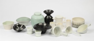 Sixteen assorted contemporary Australian ceramic bowls, tea ware, vases, strainers etc., various makers including PRUE VENABLES and SANDY LOCKWOOD, the largest 16cm high