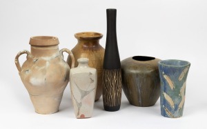 Six assorted pottery vases and vessels, the largest 43cm high