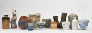 Thirteen assorted art pottery vases, bowls and beakers, various makers including SUSIE McMEEKIN, DEAN BATTEN, RICHARD BENEDICT, INGA SVENSON and others, the largest 25cm high
