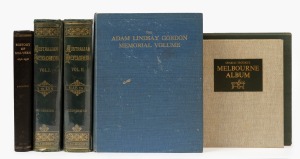 Group lot of five books comprising 1925 Vols 1+2 Angus & Robertson 'The Australian Encyclopedia', 1926 'The Adam Lindsay Gordon Memorial Volume' edited by Edward A. Vidler, 1935 'The History of Malvern' by John Butler Cooper, and 1961 'The Melbourne Album
