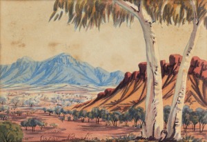 OSCAR NAMATJIRA (1922-1991), Hermannsburg landscape, watercolour, signed lower left "Oscar Namatjira", ​​​​​​​19 x 27cm, 26 x 34cm overall.