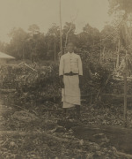 [FIJI INTEREST] Portrait of a Fijian man by an unknown photographer, possibly associated with Weslian Methodist Mission, circa 1907. Large format silver bromide print photograph, 29 x 24.5cm, mounted on original card 45 x 38.5cm overall.