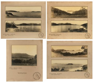 QUEENSLAND GOVERNMENT TOURISM BUREAU: Whitsunday Islands, Great Barrier Reef and The Darling Downs, series of seven large format black and white photographs mounted in four original card displays with captions, the Darling Downs example 30 x 37cm, 63 x 56