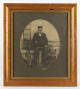 An antique framed portrait photograph of a sea captain, 19th century, housed in an antique maple frame with gilt slip and mount, ​​​​​​​44 x 40cm overall