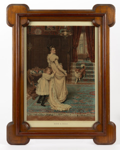 An antique chromolithograph titled "Hide & Seek" (Supplement from The Australasian), housed in an attractive antique Australian cedar and red pine frame, 19th century, 85 x 66cm overall, internal 64 x 45cm