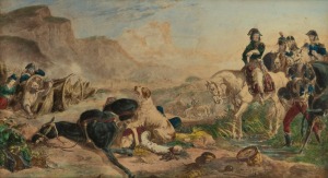THE BATTLE OF BAROSSA ,1811, "AN INCIDENT", watercolour enhanced lithograph, 17.5 x 31.5cm, 35.5 x 52cm overall