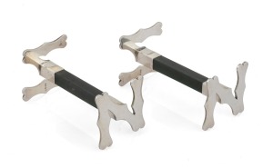 FRANK GRADY (attributed) of Wellington pair of antique New Zealand silver and greenstone "N.Z." knife rests, 19th/20th century, stamped with registration number, 4cm high, 7.5cm wide.