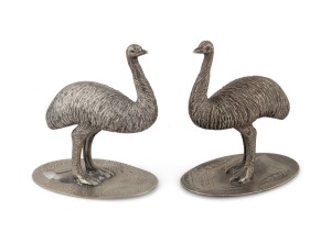STEWART DAWSON pair of Australian silver plated emu ornaments, 19th/20th century, 9cm high.