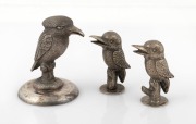 Three assorted Australian silver plated kookaburra statues, early 20th century, ​​​​​​​the largest 8cm high.