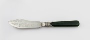 JOHN HISLOP of Dunedin, fine quality antique New Zealand greenstone and silver knife with engraved decoration and dedication "SILVER WEDDING, May 13th 1900", stamped "HISLOP, ST. SILVER", 20cm long.