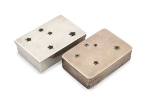 Two Australian silver vesta cases with Southern Cross motif in coloured paste stones, early 20th century, one stamped "HARDY BROS. STERLING SILVER", 6cm wide, 113 grams total.
