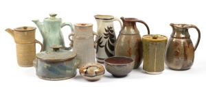 AUSTRALIAN STUDIO POTTERY: Jugs, teapots, bowl, vase, casserole dish etc., including MILTON MOON, (10 items), the largest 26cm high
