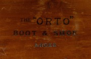 "THE ORTO BOOT & SHOE LACES" eight drawer kauri pine miniature haberdashery chest with branded logo to top, 19th/20th century, 25cm high, 44cm wide, 31cm deep. - 2