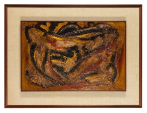 PENNINGTON, (abstract in earth tones), acrylic on board, signed lower right "Pennington, '67", 51 x 76cm, 76 x 102cm overall