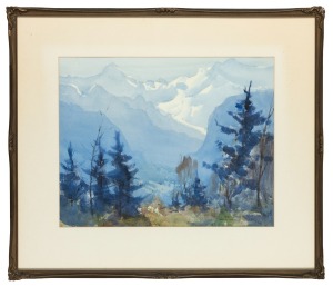 JOHN LOXTON (1903-1969), Morning in the Mountains, watercolour, signed lower right "John S. Loxton", original artist label verso with title and 40 guinea asking price, 49 x 39cm, 62 x 72cm overall.