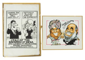WEG (WILLIAM ELLIS GREEN, 1923-2008): A folio of original artworks and works-in-progress produced by WEG for his friend (and client?) Larry Mendonca, of the Rajah-Sahib restaurant in Queen Street, Melbourne, plus several images on corflute.