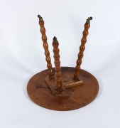 An Australian folk art circular cricket table with bobbin turned legs and brass casters, crafted in solid Tasmanian huon pine, 19th/20th century, 58cm high, 60cm diameter. - 2