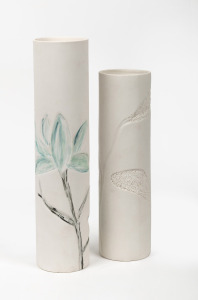 KIRSTY WALKER two pottery table lamps with floral decoration, incised "Kirsty Walker", 31cm and 37cm high