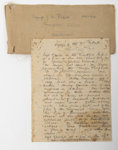 The "Voyage of the S.S. Pukaki - Recruiting Trip" December 25th, 1915 to March 17th, 1916: Remarkable hand-written manuscript diary notes (24pp) believed to be written by IGNATIUS LLOYD (later to become Captain Lloyd), describing the journey from NAURU to