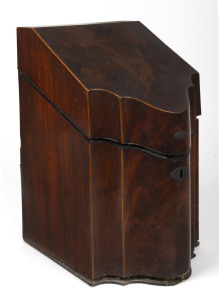 RUNNYMEDE TASMANIA antique Georgian mahogany cutlery box with a collection of antique fishing lines and lead weights, 19th century, (qty), the box 35.5cm high.