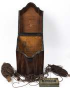 RUNNYMEDE TASMANIA antique Georgian mahogany cutlery box with a collection of antique fishing lines and lead weights, 19th century, (qty), ​​​​​​​the box 35.5cm high. - 2