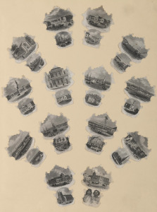 THE MELBOURNE ROSE twenty-eight engraved vignettes of Melbourne pasted on an old album sheet, disassembled from the die-cut folding card in the shape of a rose, second series [London, Jospeh Myer's & Co., 1862], the engravings after S. T. Gill (Victoria I