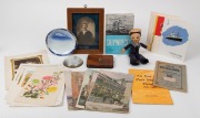 MARITIME GROUP comprising of "CHANDRIS LINES" souvenir doll, an antique albumen photograph of a sailor, "S.S. OTRANTO" leather cigarette case, a vintage paperweight, "N.Y.K. LINE" souvenir porcelain plaque and a group of ephemera, menus, booklets, etc., (