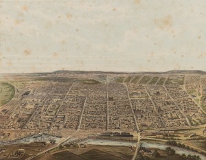 An antique coloured engraving titled "Melbourne"; together with a black and white print of Government House and a 1926 Girl Guides publication, (3 items), the largest 18 x 23cm