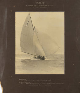 [TASMANIAN INTEREST - SHIPS & YACHTS] Eighteen assorted albumen print photographs, all mounted on cards, some with captions, ranging in size up to large format, the largest sheet size 39 x 31cm, 59 x 52cm overall including mount