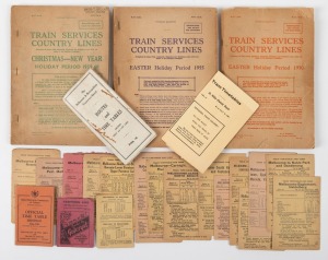 VICTORIAN RAILWAYS: Working timetable booklets from 1959 Christmas-New Year and 1950 and 1955 Easter holiday periods, together with State Electricity Commission of Victoria Bendigo official timetable booklet, plus nineteen c. 1950 metropolitan train and t