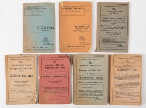 NEW SOUTH WALES DEPARTMENT OF RAILWAYS: Group of seven working timetables, spanning the years 1951 to 1964, including Illawarra, Metropolitan, Newcastle Suburban, and other lines.