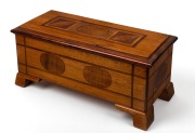 An attractive Australian timber box with parquetry inlaid decoration made from various Australian hardwood timbers including musk, blackwood, cedar and eucalypt, 20th century, ​​​​​​​20cm high, 46cm wide, 21cm deep.